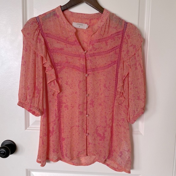 CREAM Blouse, sheer with lace accents, size 36 - Picture 3 of 9